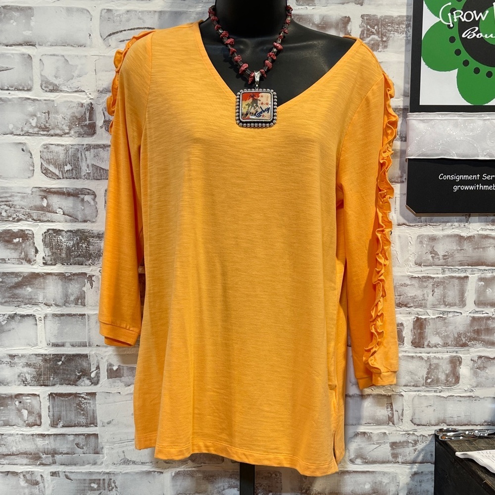 Belle by Kim Gravel Vivid Orange Ruffle Sleeve Blouse